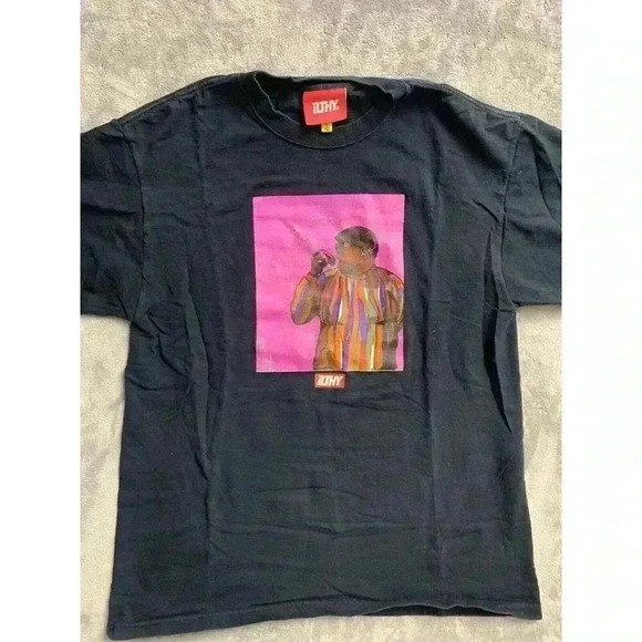 Ilthy T-Shirt Mens Size Large Biggie Eating Donut Numbered Of 43 Black Cracking - Picture 3 of 9